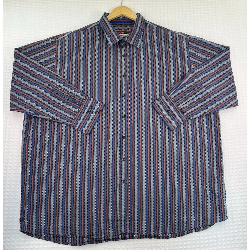 Luchiano Visconti Men’s Big 4X Striped Woven Button Up Shirt Long Sleeve